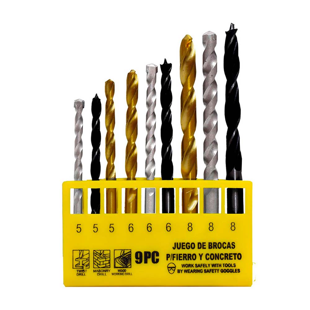 SET DE BROCAS PARA MADERA CONCRETO Y METAL DE 9 PIEZAS KAMASA