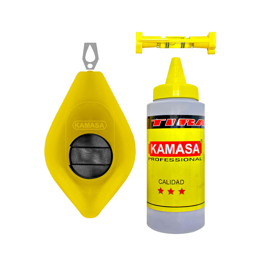 TIRALINEA 15 METROS CON NIVEL PVC RESISTENTE KAMASA