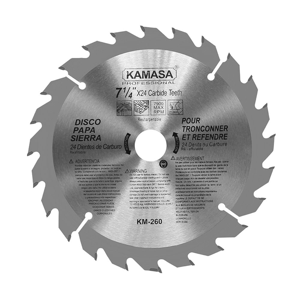 DISCO DE CORTE 7 1/4''X24T DE CARBURO DE ACERO KAMASA