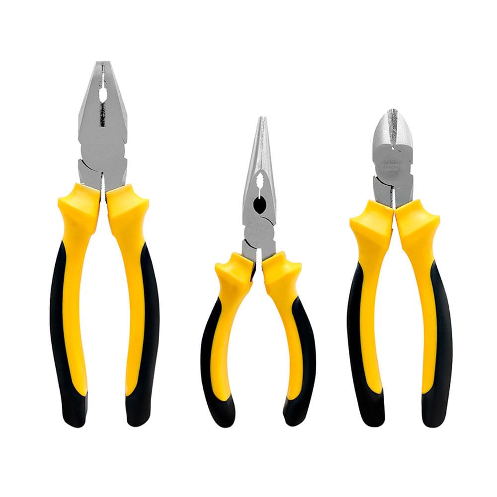JUEGO DE ALICATE 3 PIEZAS PULIDO AMARILLO DE ACERO KAMASA