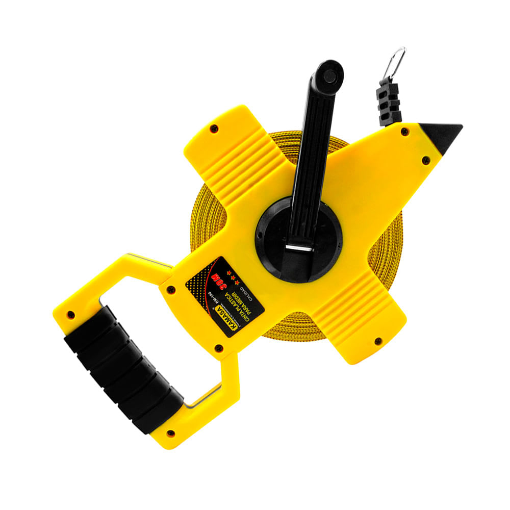 WINCHA PLASTICA 30 METROS CON ASA ERGONOMICA EN COLOR AMARILLO KAMASA