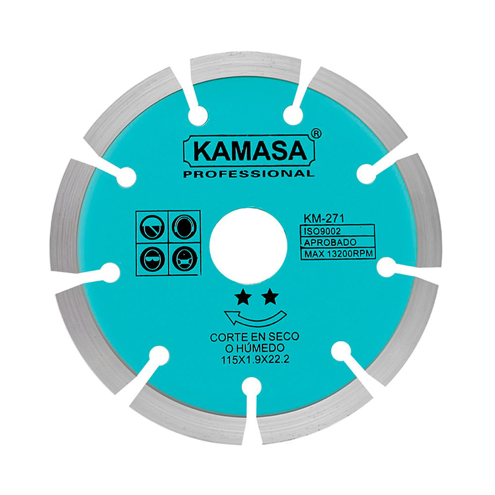 DISCO DE CORTE DIAMANTADO 115 DE ACERO RESISTENTE A GOLPES Y CALOR KAMASA