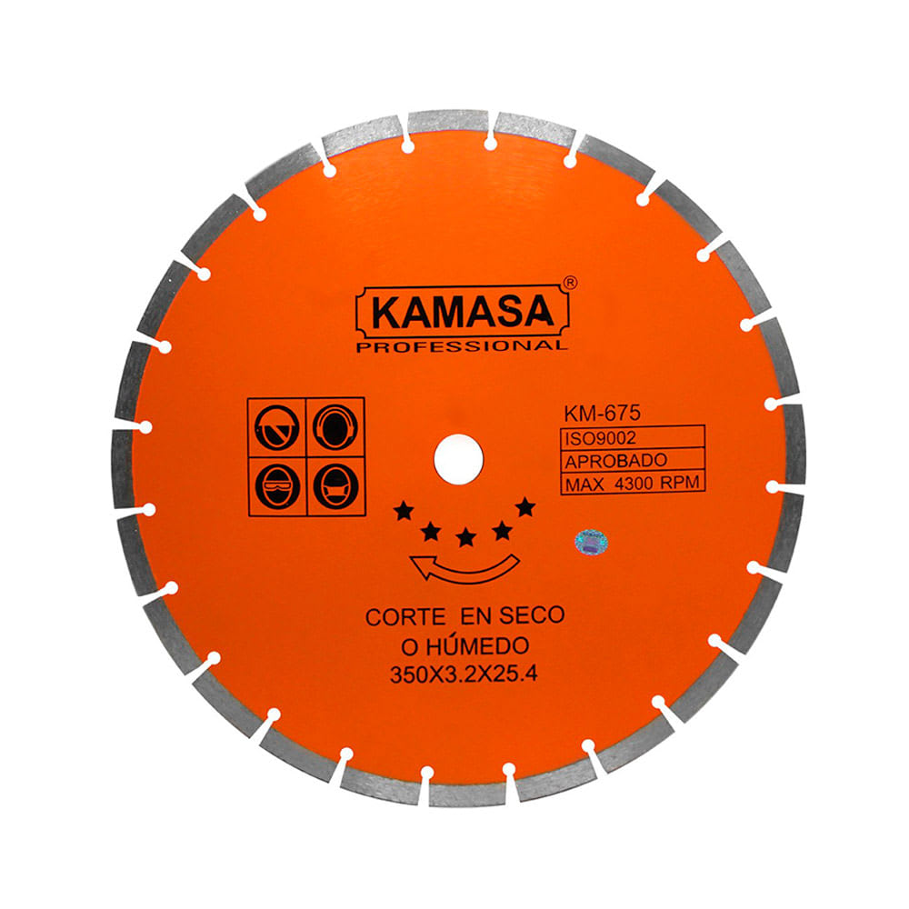 DISCO DIAMANTADO 350 MM DE ACERO RESISTENTE NARANJA KAMASA