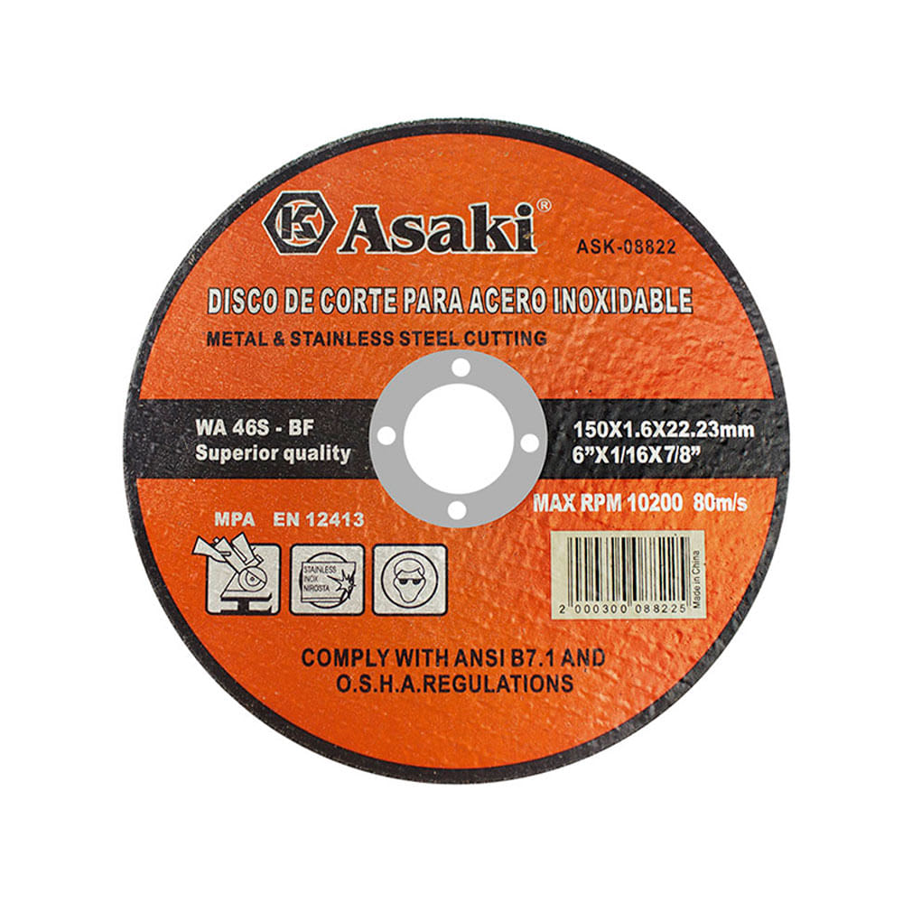 DISCO DE CORTE ACERO INOXIDABLE 150X1.6X22.23 KAMASA