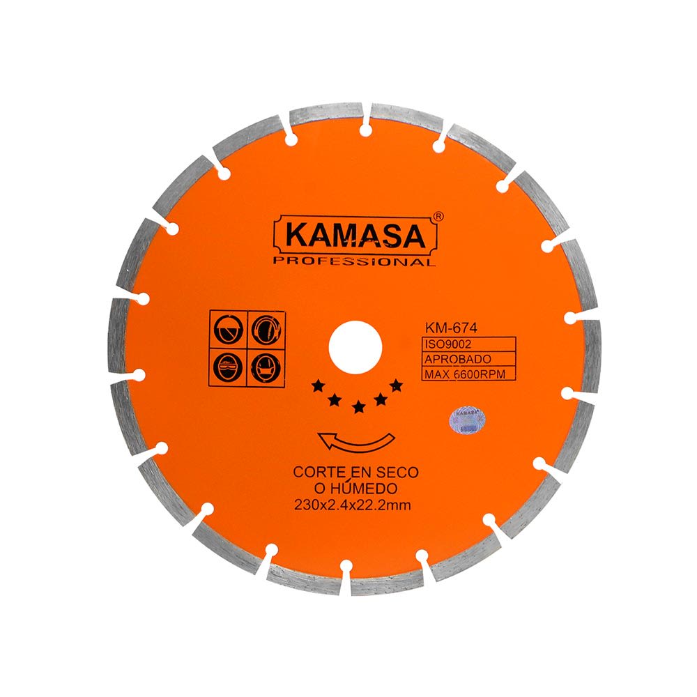 DISCO DIAMANTADO 230 ACERO PARA CORTE EN CONCRETO Y GRANITO KAMASA