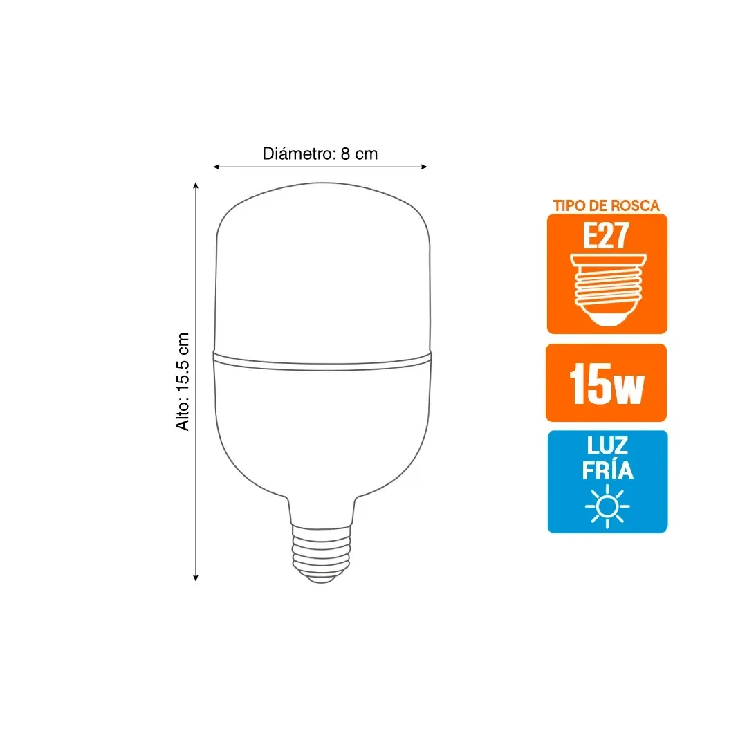 FOCO HIGH POWER LED E27 15W LUZ BLANCA LIGHTECH2