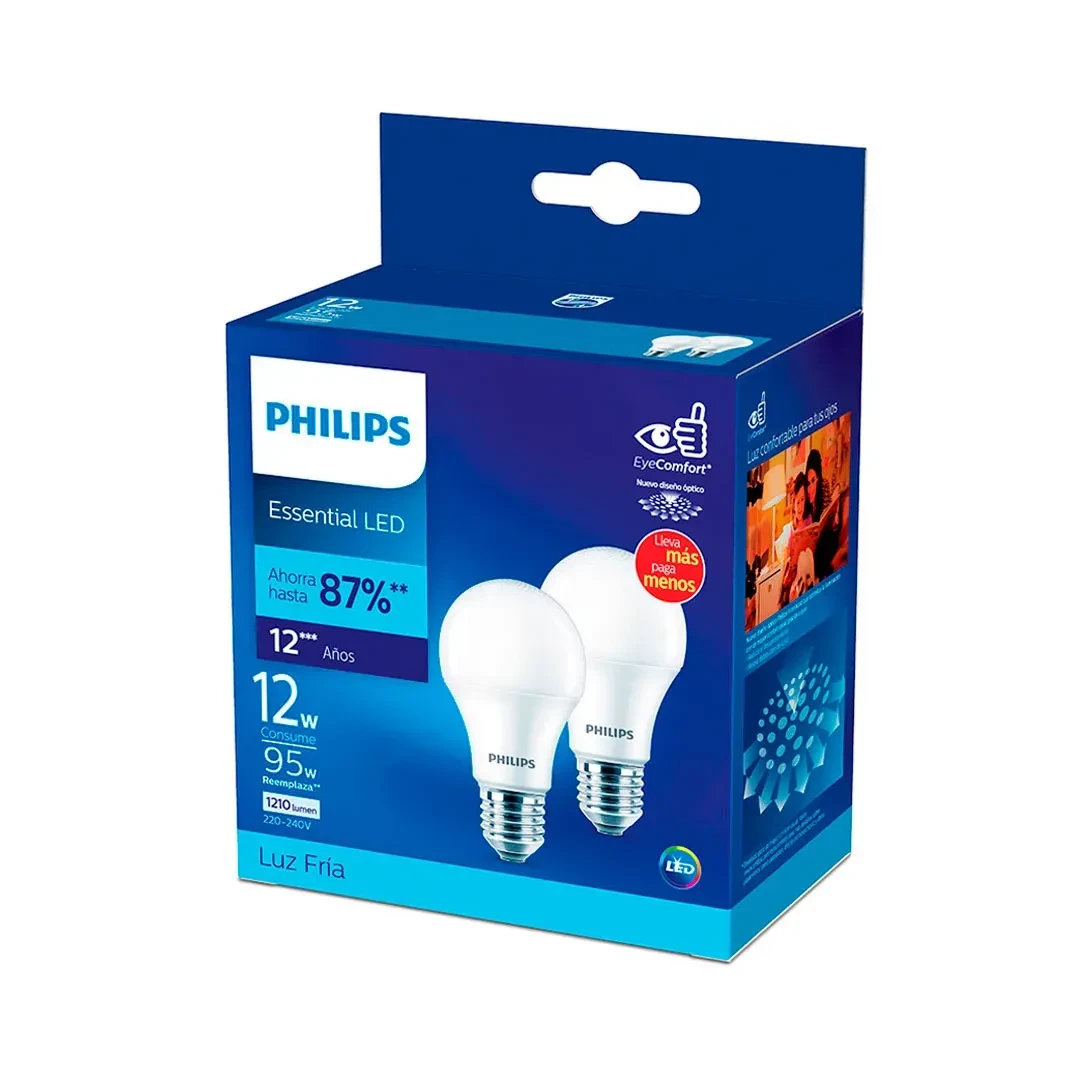 FOCO LED E27 12W LUZ FRIA X 2 UNIDADES PHILIPS