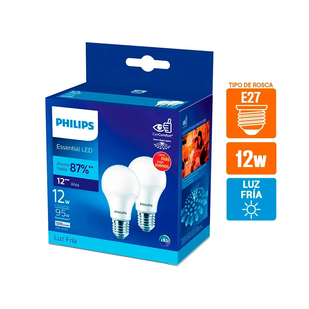 FOCO LED E27 12W LUZ FRIA X 2 UNIDADES PHILIPS2