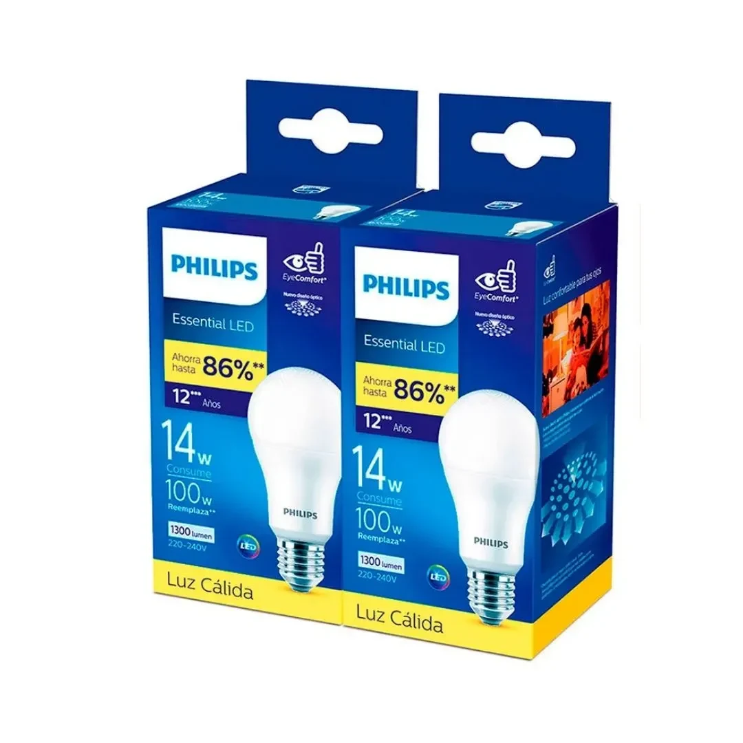 FOCO LED LUZ CALIDA E27 14W X2 AHORRO ENERGETICO Y DURABILIDAD PHILIPS3