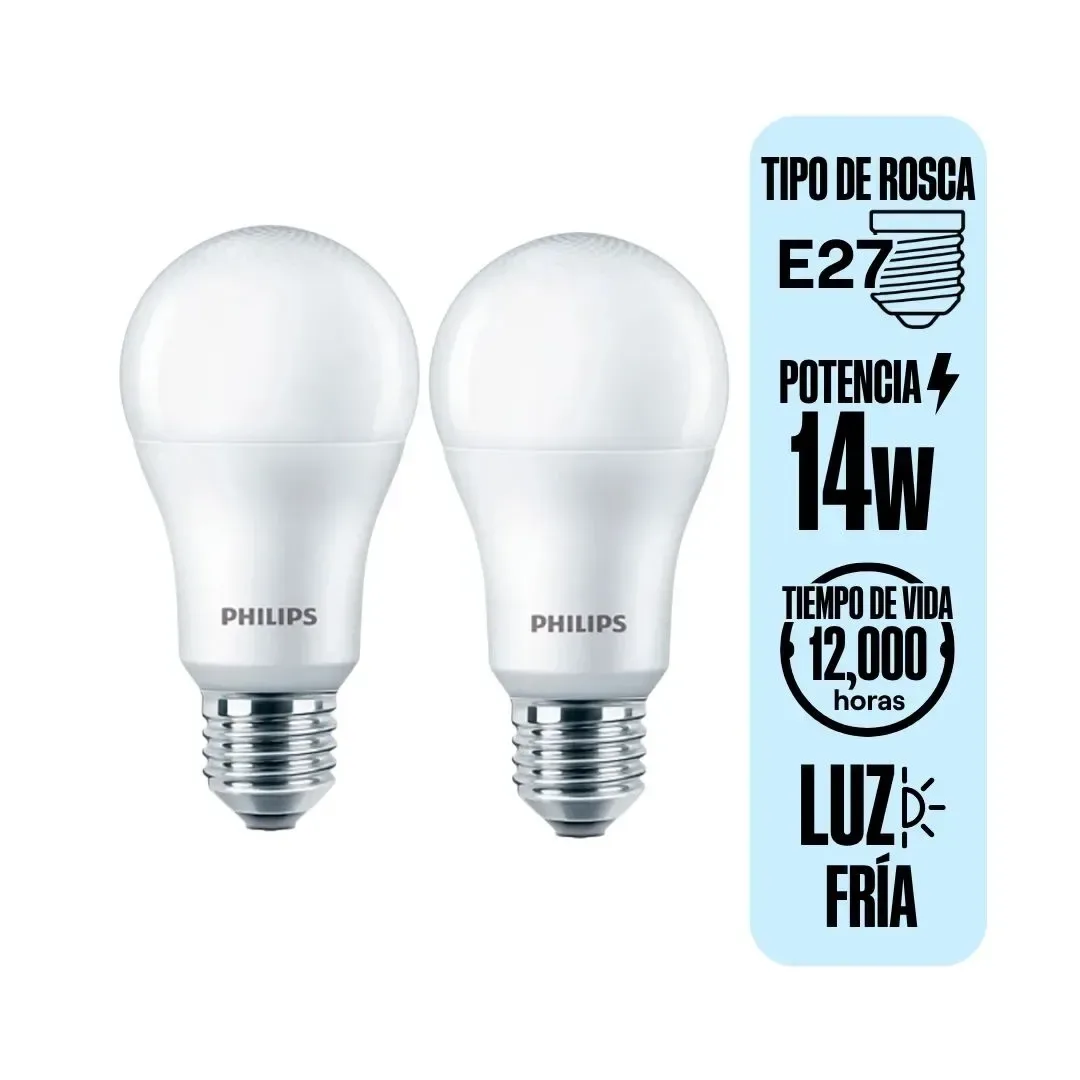 FOCO LED LUZ BLANCA X2 14W E27 AHORRO ENERGETICO PHILIPS