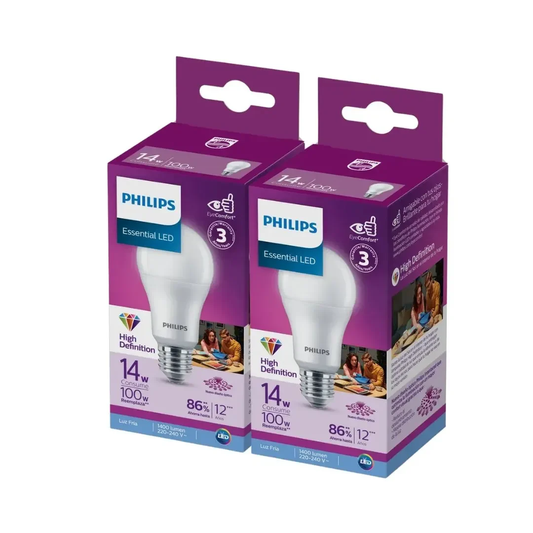 FOCO LED LUZ BLANCA X2 14W E27 AHORRO ENERGETICO PHILIPS2