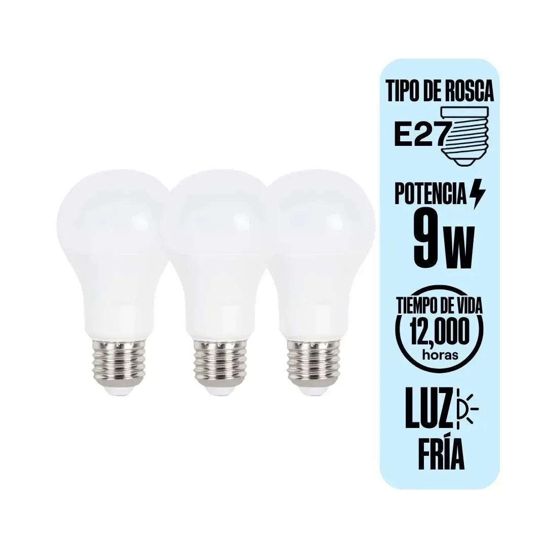 FOCO LED LUZ BLANCA FRIA E27 9W X3 EFICIENCIA ENERGETICA B PHILIPS1