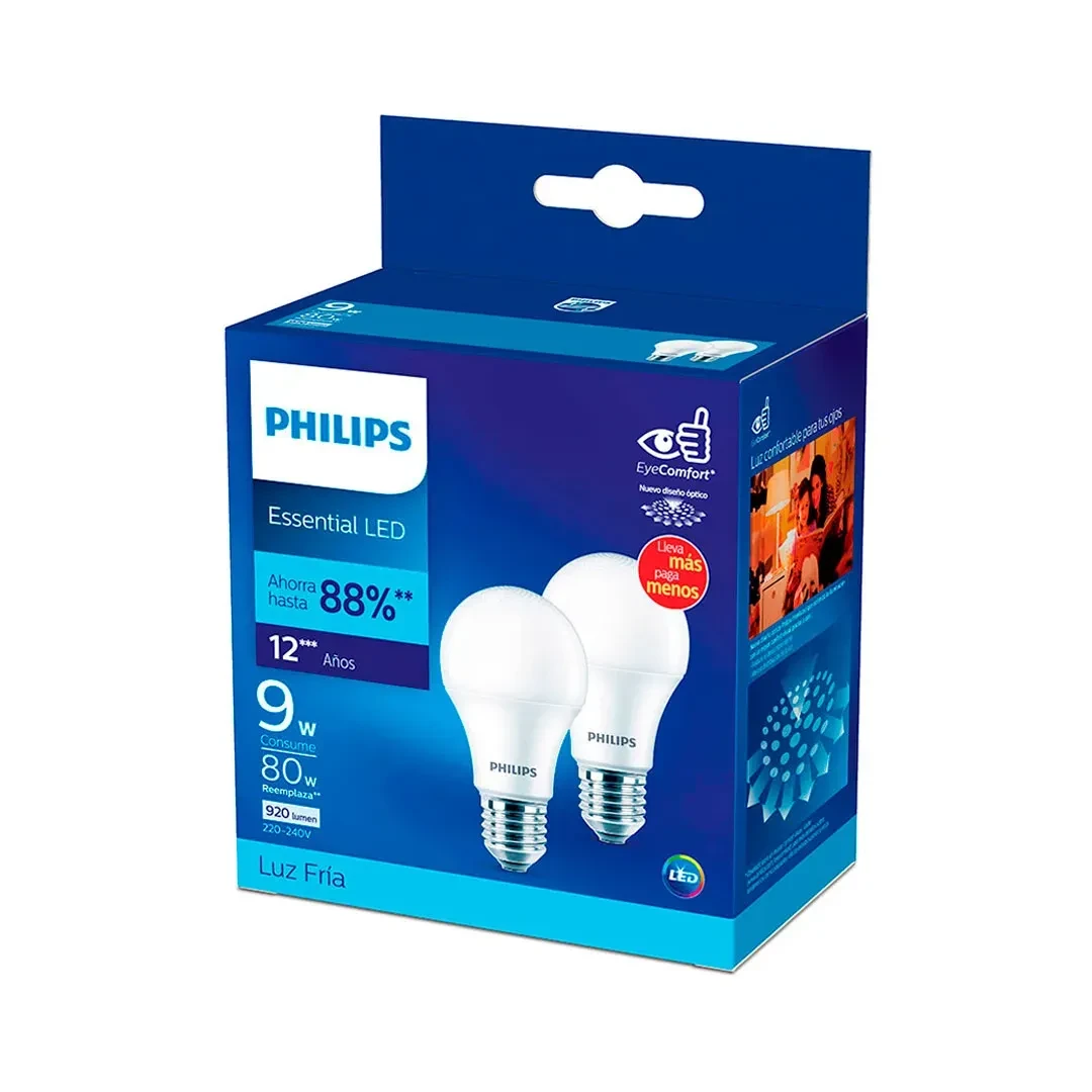 FOCO LED LUZ FRIA E27 9W X 2 UNIDADES PHILIPS