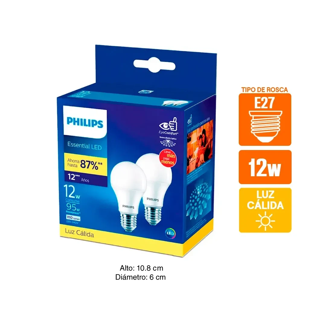 FOCO LED 12W LUZ CALIDA E27 PACK 2 UNIDADES PHILIPS2