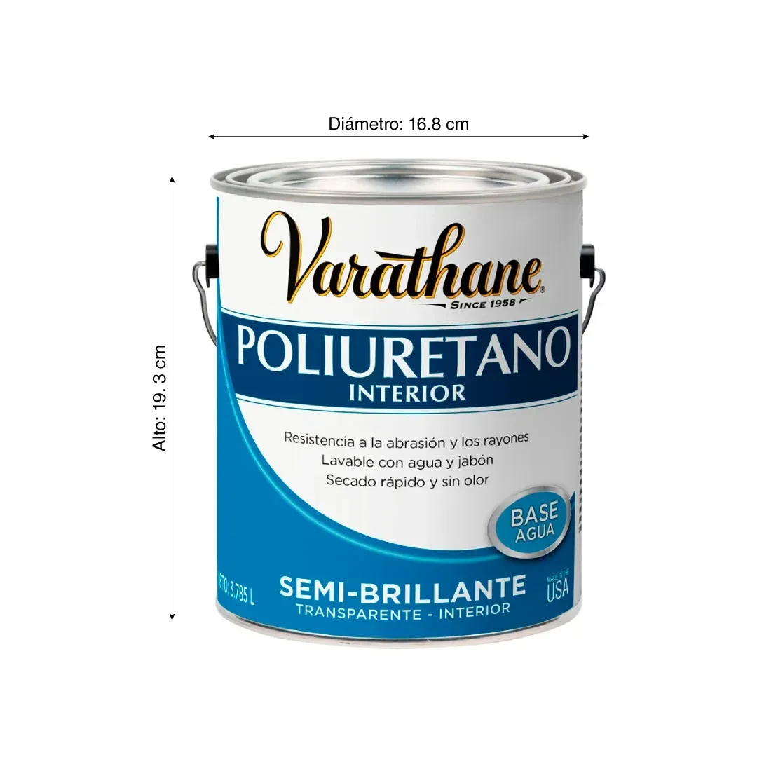 BARNIZ DE INTERIOR AGUA SEMI BRILLANTE 3,785L VARATHANE2