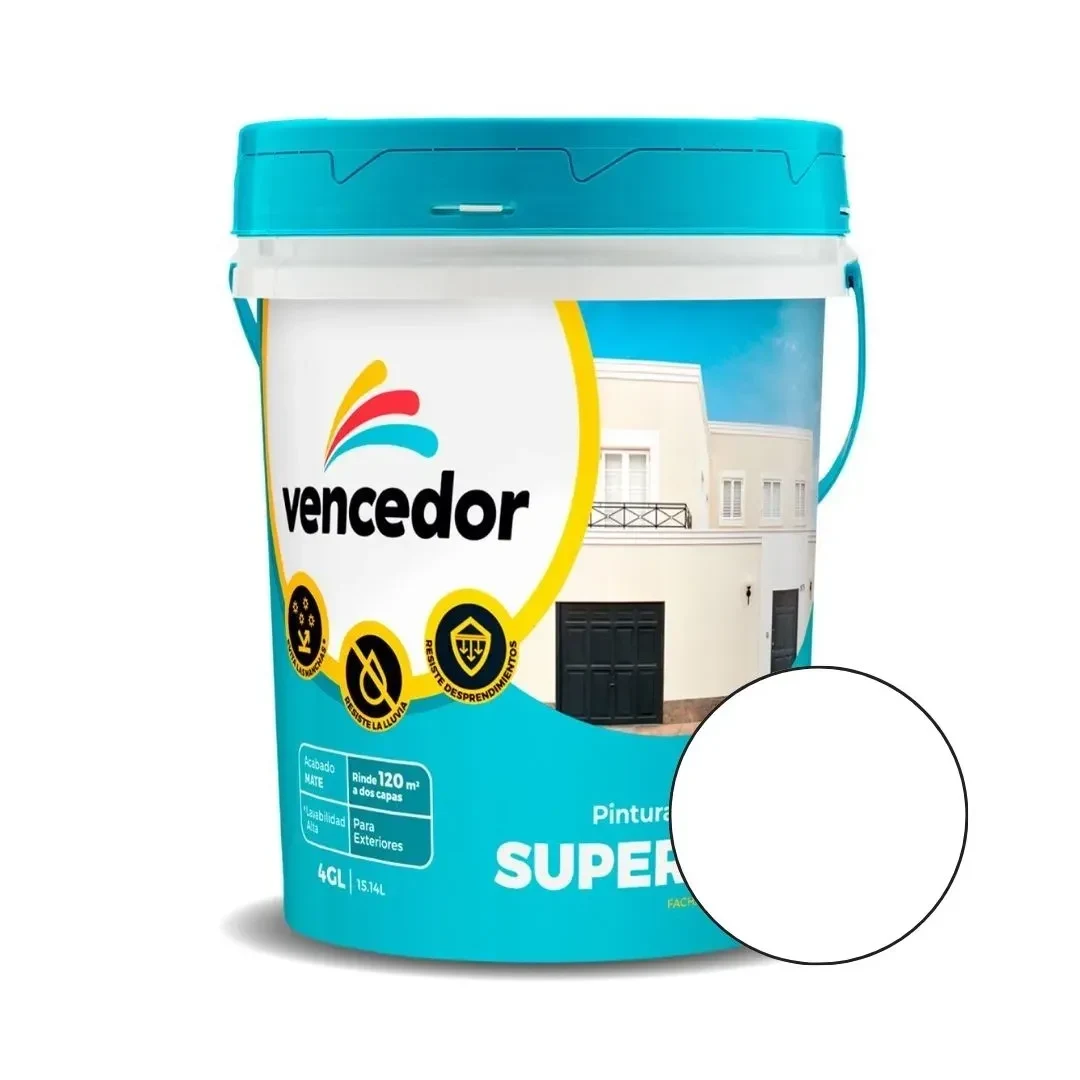 PINTURA LATEX SUPERMATE EXTERIORES NUEVO BLANCO 4 GALONES VENCEDOR1