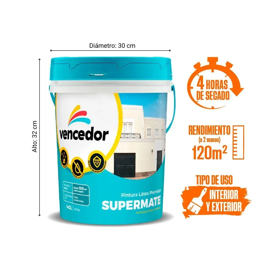 PINTURA LATEX SUPERMATE EXTERIORES NUEVO BLANCO 4 GALONES VENCEDOR2