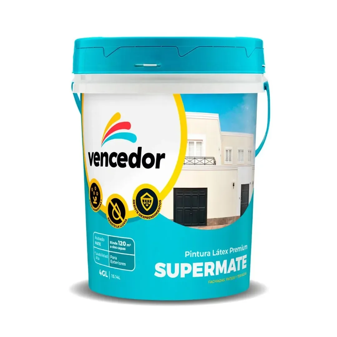 PINTURA LATEX SUPERMATE EXTERIORES NUEVO BLANCO 4 GALONES VENCEDOR3