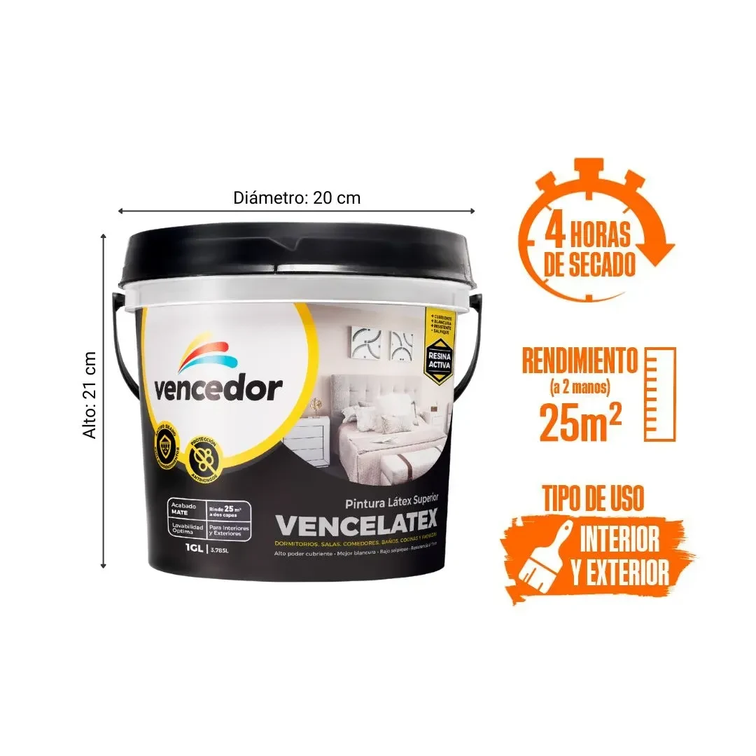 PINTURA LATEX VENCELATEX MATE NUEVO BLANCO HUMO 1 GALON VENCEDOR2