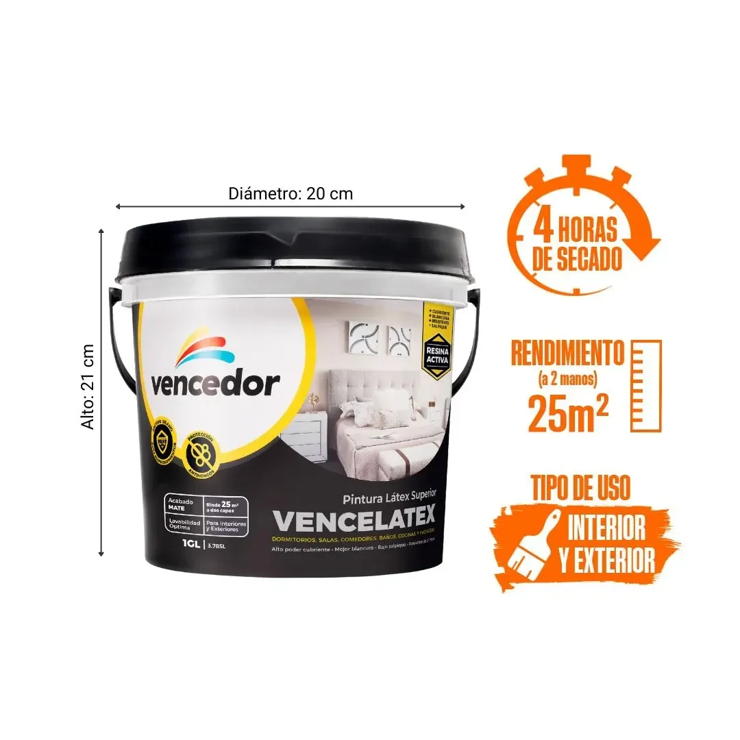 PINTURA LATEX VENCELATEX MATE NUEVO BLANCO 1 GALON VENCEDOR2