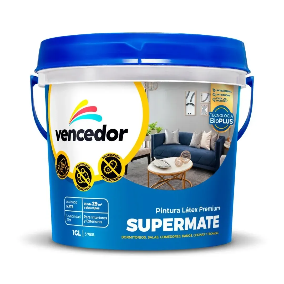 PINTURA LATEX SUPERMATE ANTIBACTERIAL NUEVO BLANCO HUMO 1 GALON VENCEDOR3