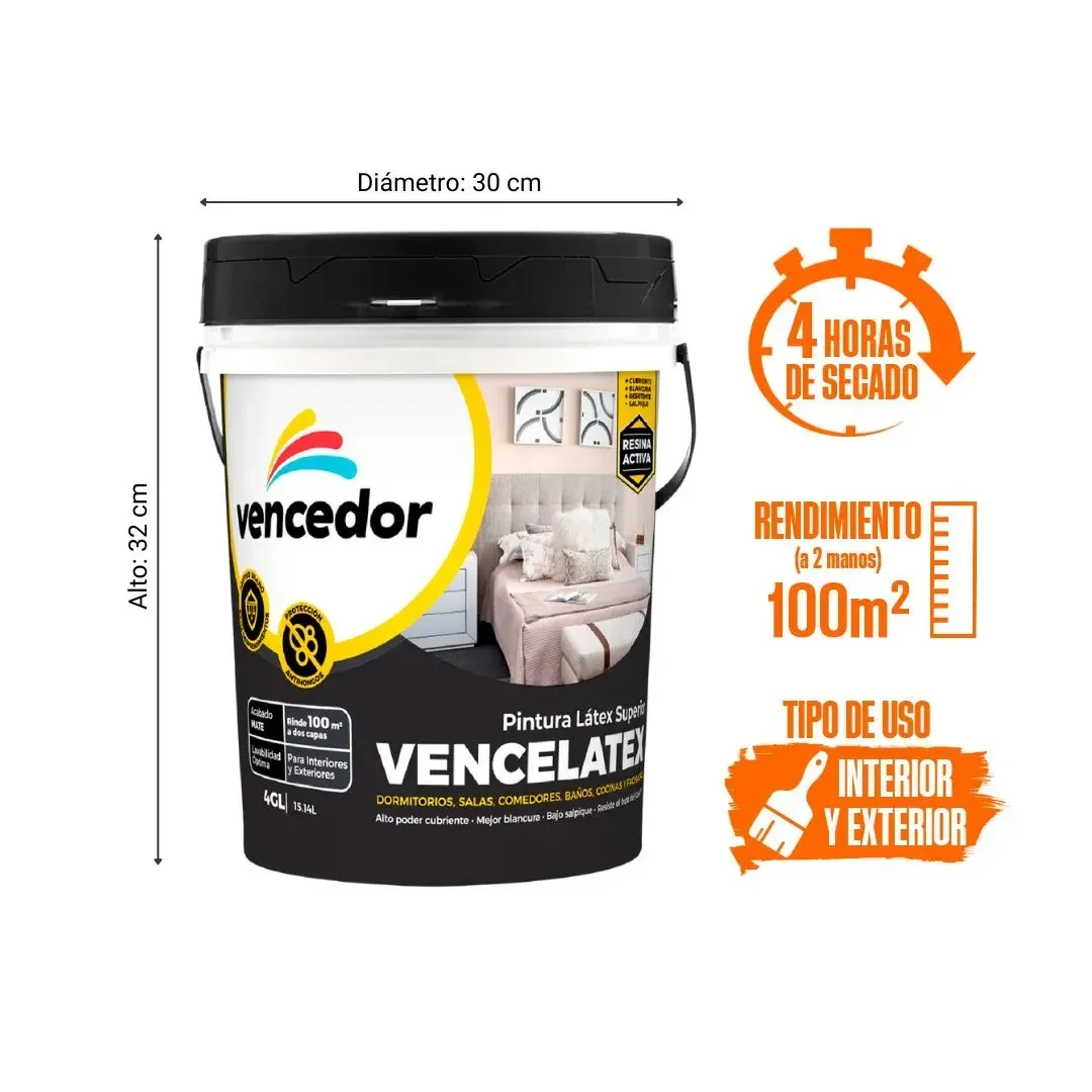 PINTURA LATEX VENCELATEX MATE NUEVO BLANCO 4 GALONES VENCEDOR2