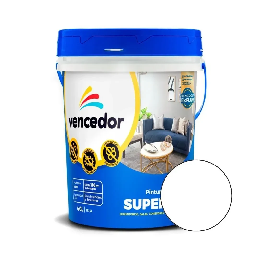 PINTURA LATEX SUPERMATE ANTIBACTERIAL NUEVO BLANCO DECORA 4 GALONES VENCEDOR1