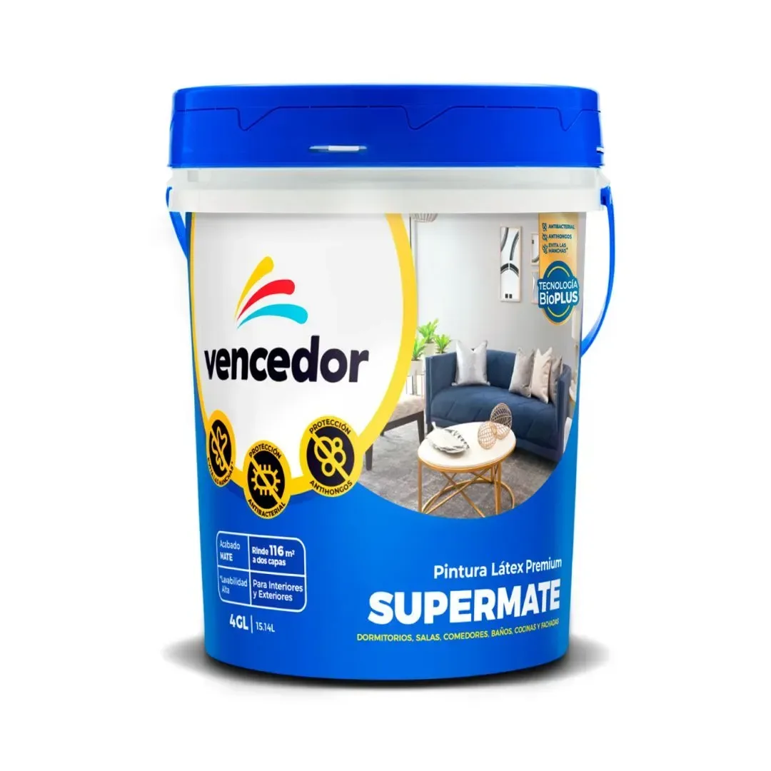 PINTURA LATEX SUPERMATE ANTIBACTERIAL NUEVO BLANCO DECORA 4 GALONES VENCEDOR3