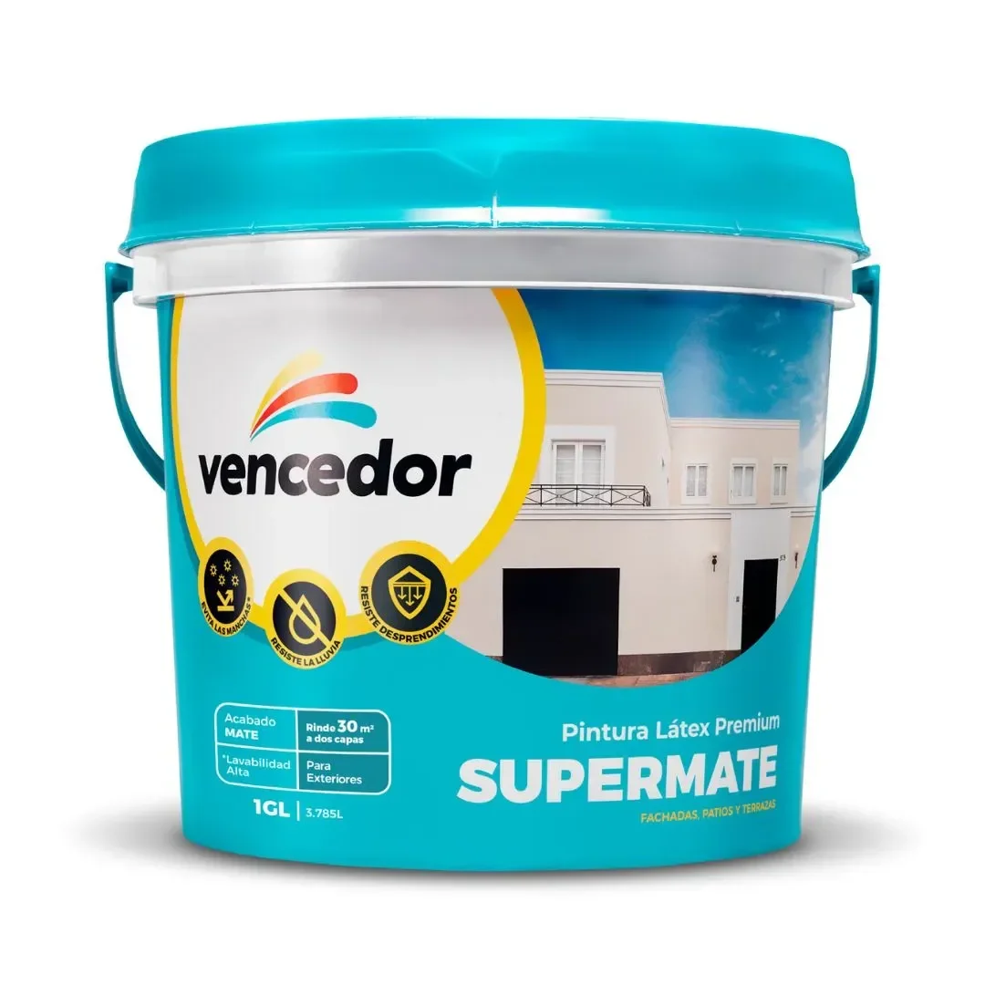PINTURA LATEX SUPERMATE EXTERIORES NUEVO BLANCO 1 GALON VENCEDOR3