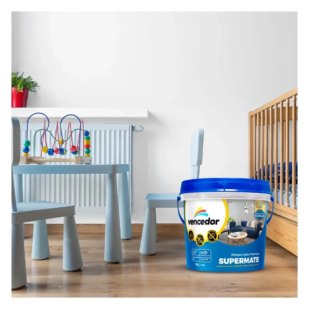 PINTURA LATEX SUPERMATE ANTIBACTERIAL NUEVO BLANCO DECORA 1 GALON VENCEDOR5