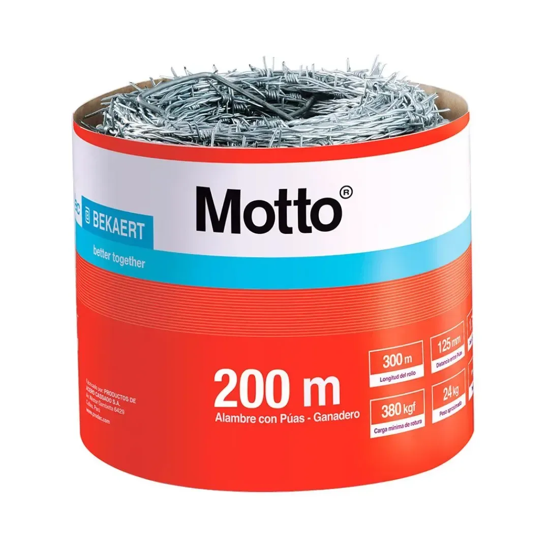 ALAMBRE DE PUAS MOTTO 1.5MM 200M PLATA RESISTENTE A LA CORROSION PRODAC