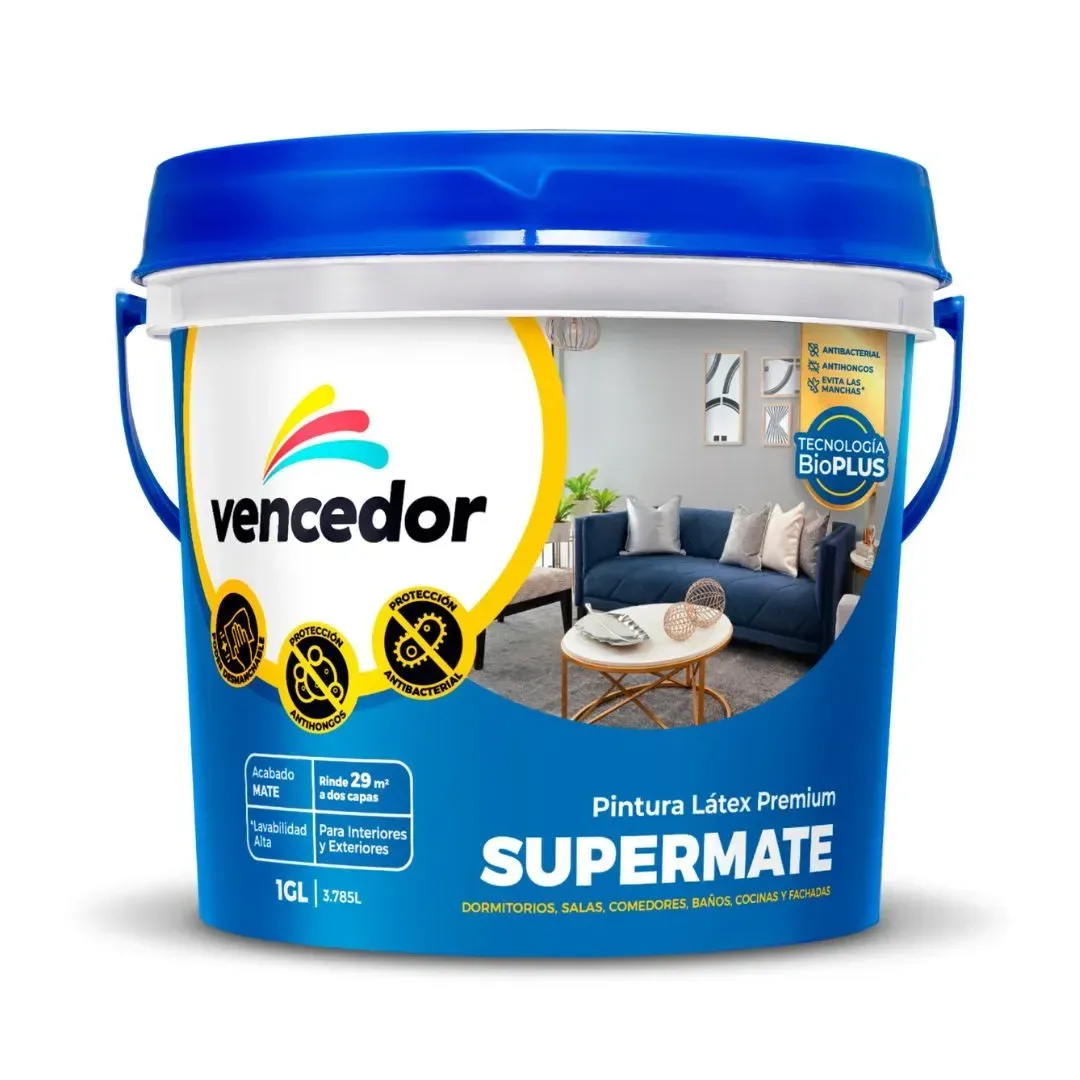 PINTURA LATEX SUPERMATE ANTIBACTERIAL NUEVO GRIS ORIENTE 1 GALON VENCEDOR3