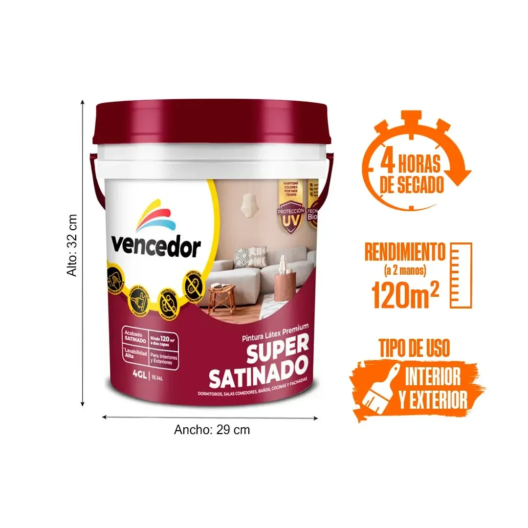 PINTURA LATEX SUPERSATINADO BLANCO DECORATIVO 4 GALONES VENCEDOR2