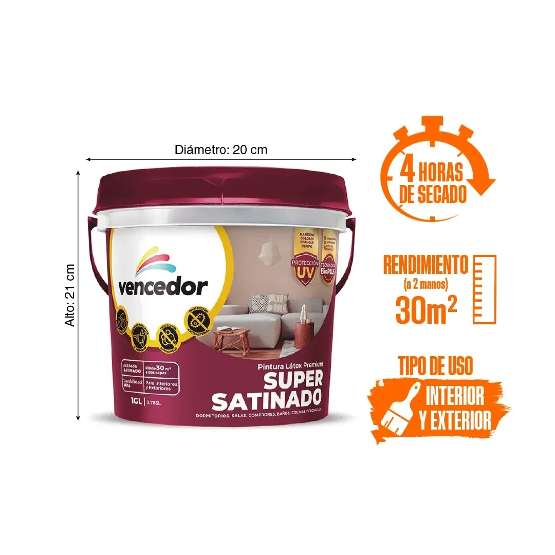 PINTURA LATEX SUPERSATINADO BLANCO DECORATIVO 1 GALON VENCEDOR2