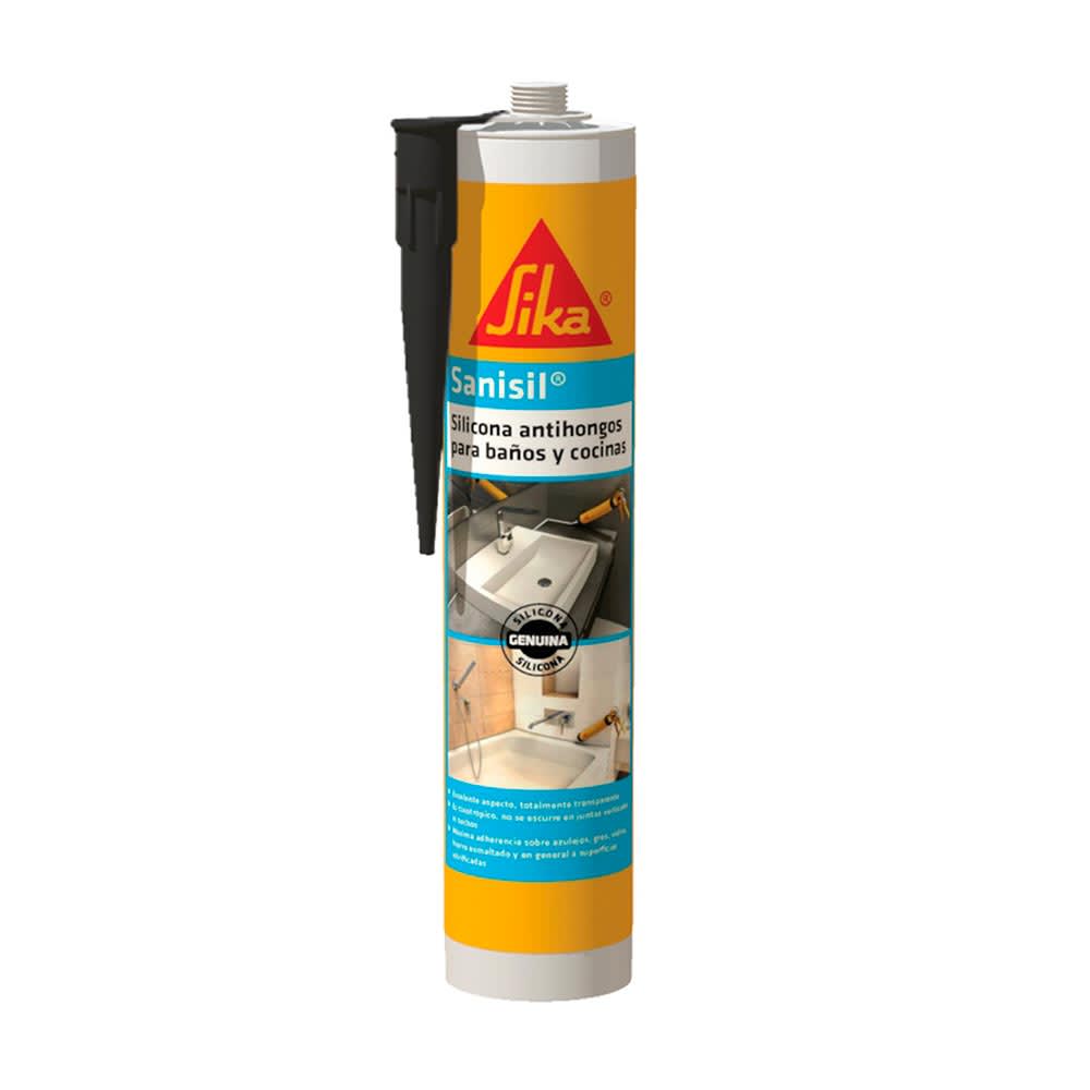 SILICONA SANISIL NEGRO 280ML RESISTENTE AL MOHO - USO EN BAÑOS Y COCINAS SIKA