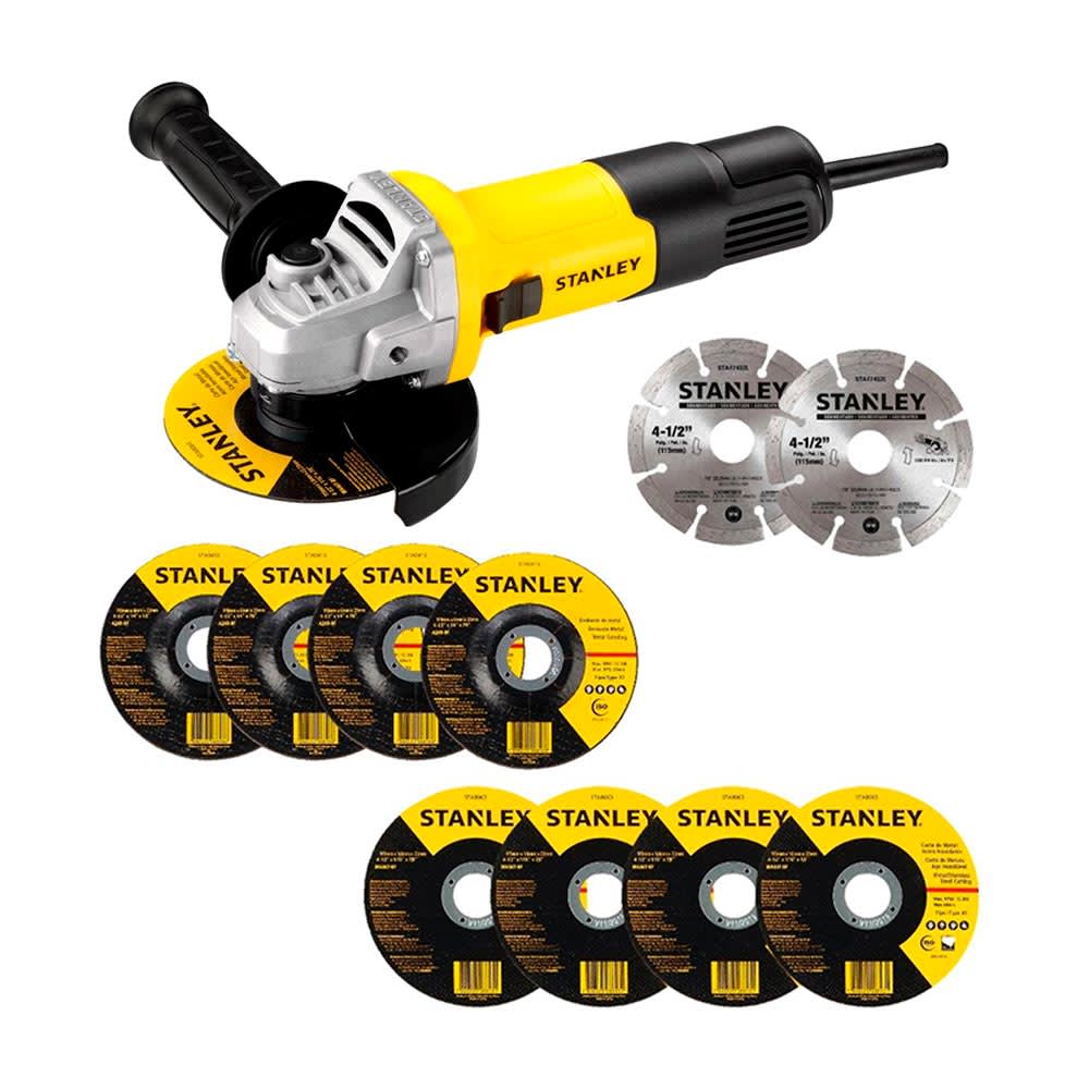 AMOLADORA ANGULAR 4-1/2'' 750W + 10 DISCOS SG7115V10 STANLEY