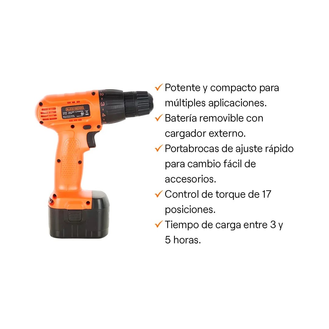 TALADRO ATORNILLADOR 3/8'' 12V CD121K BLACK & DECKER4