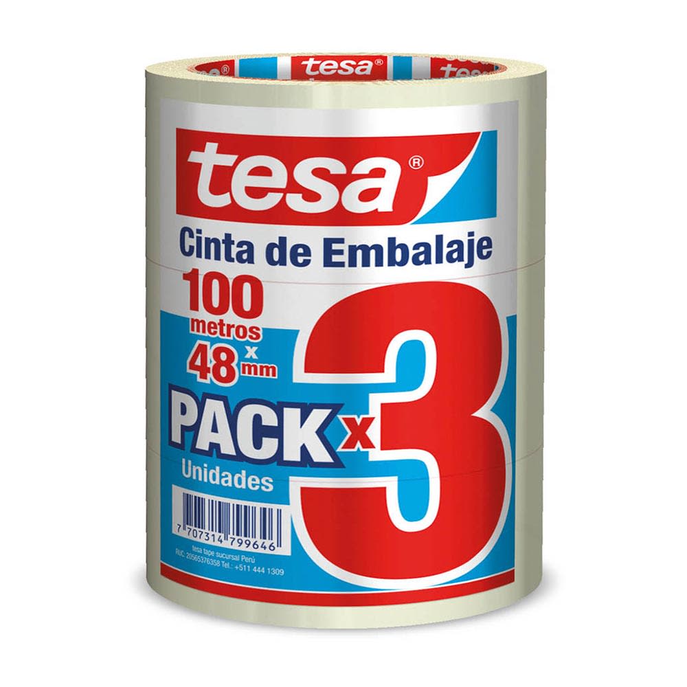 PACK 3 CINTAS DE EMBALAJE 48MMX100M TRANSPARENTE TESA1