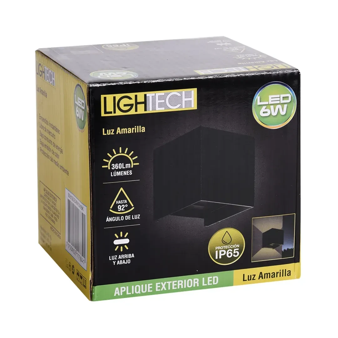 APLIQUE EXTERIOR CUBO LED 6W LUZ CALIDA IP65 NEGRO LIGHTECH4