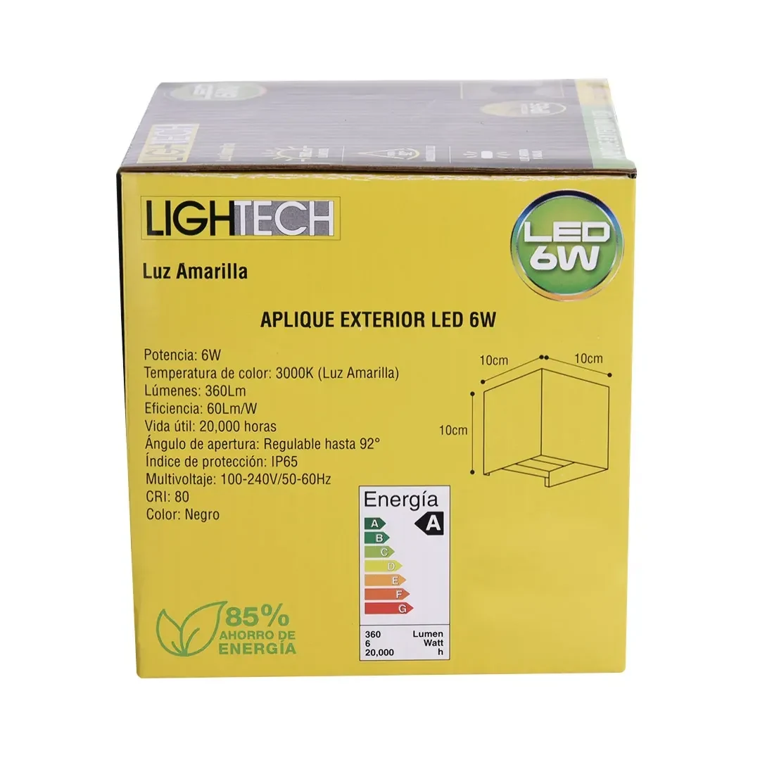 APLIQUE EXTERIOR CUBO LED 6W LUZ CALIDA IP65 NEGRO LIGHTECH5