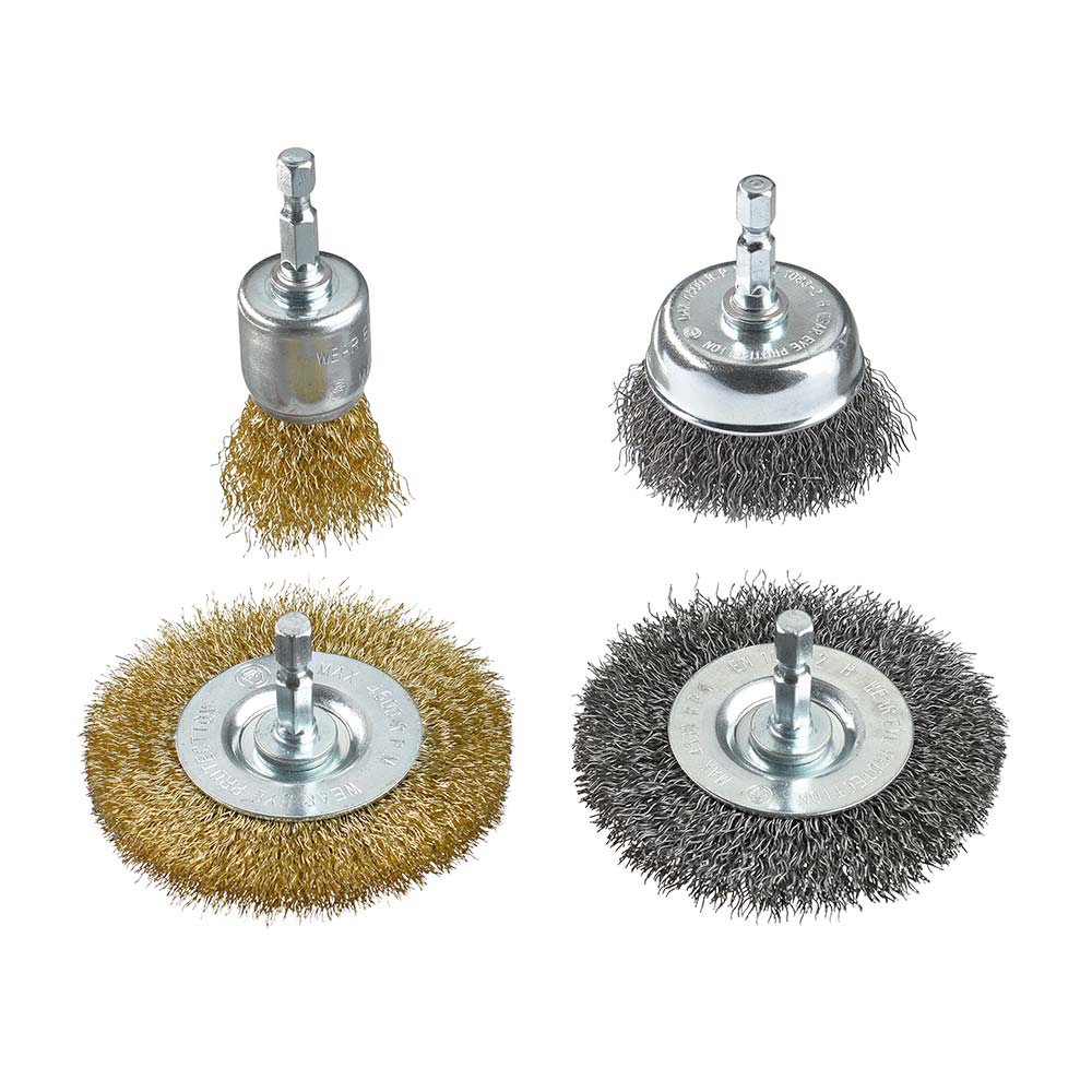 SET CEPILLOS DE ALAMBRE ACERO HSS PARA TALADRO 4 PIEZAS KWB