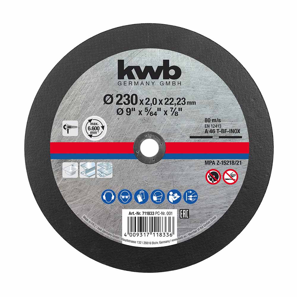 DISCO DE CORTE 230X1.9 MM CARBURO DE SILICIO KWB GRIS