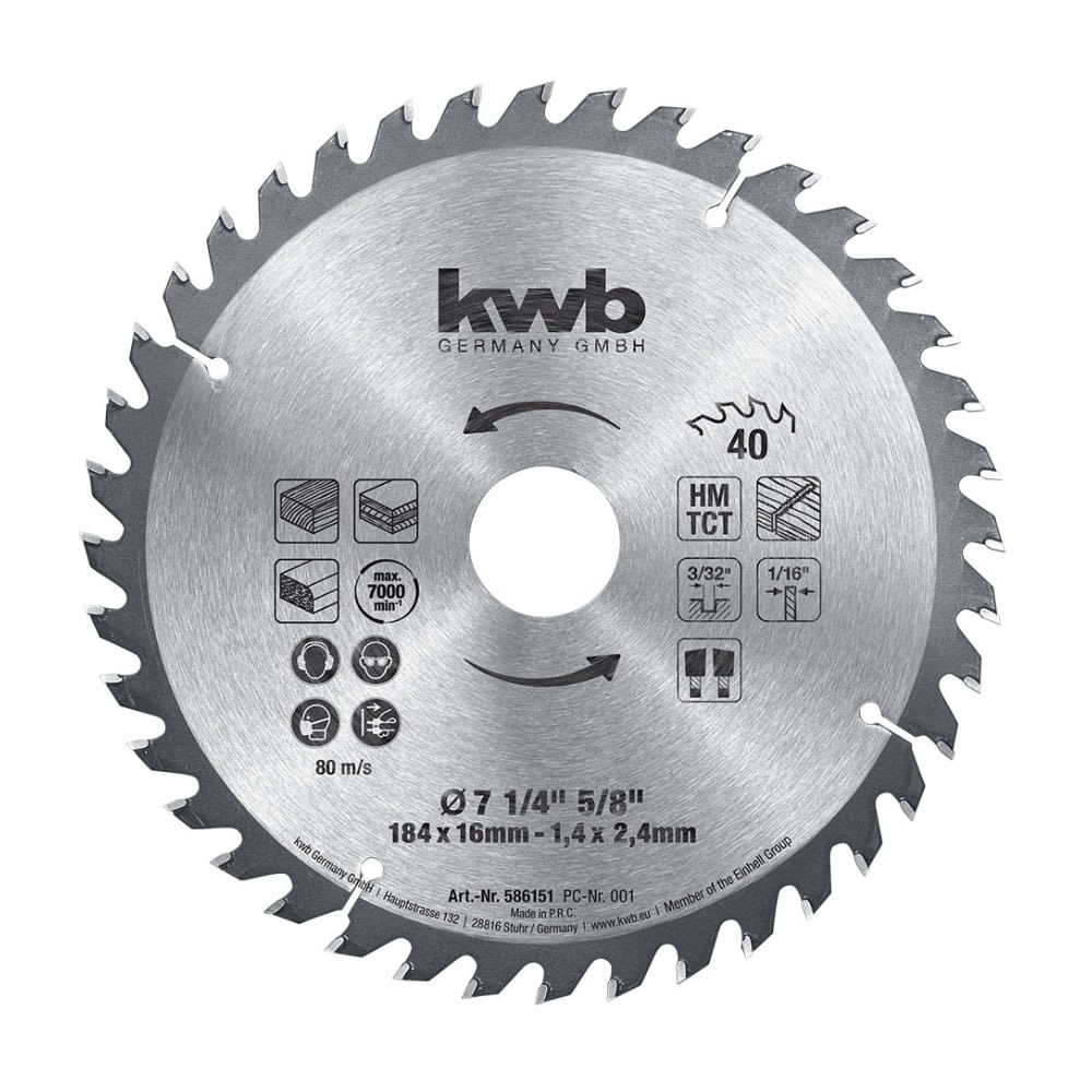 DISCO SIERRA CIRCULAR HM 7 1/4''X5/8'' 40D KWB1