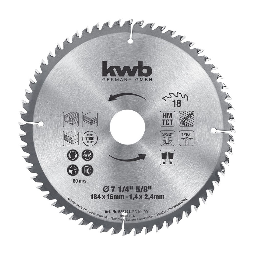 DISCO SIERRA CIRCULAR MODELO 60D 71/4'' PARA MADERAS DURAS Y BLANDAS KWB