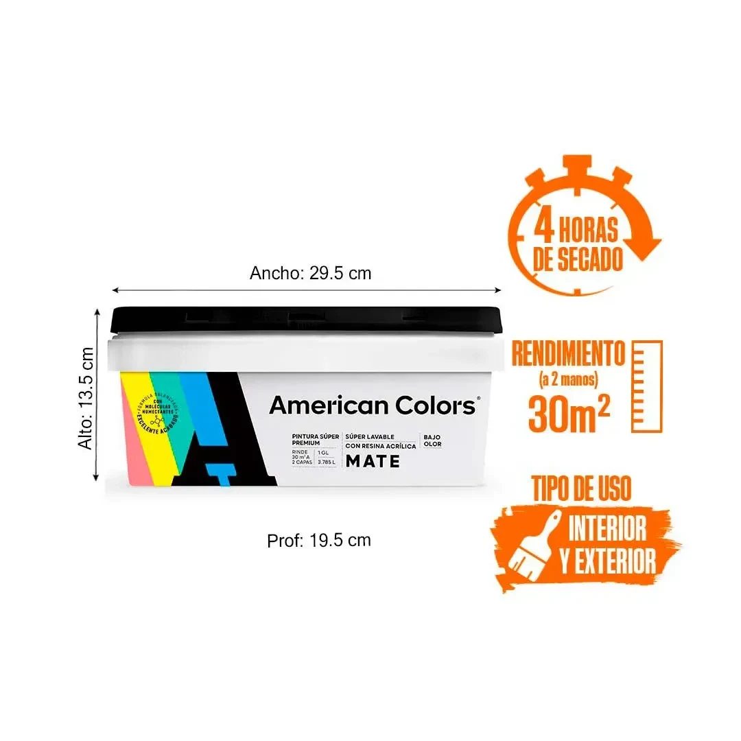 PINTURA MATE GRIS PLATA 1 GALON AMERICAN COLORS3