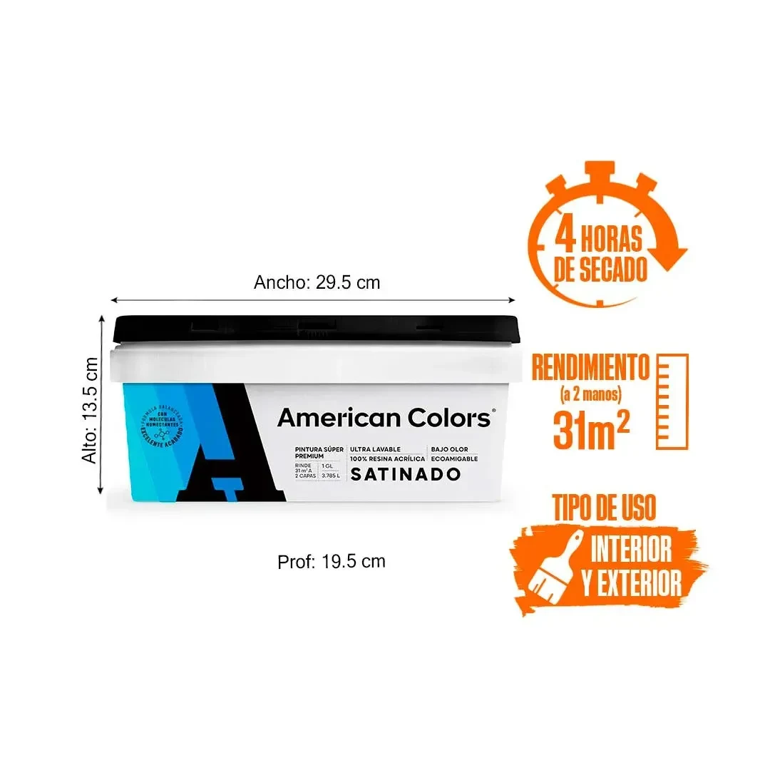 PINTURA SATINADO GRIS CLASICO 1 GALON AMERICAN COLORS2