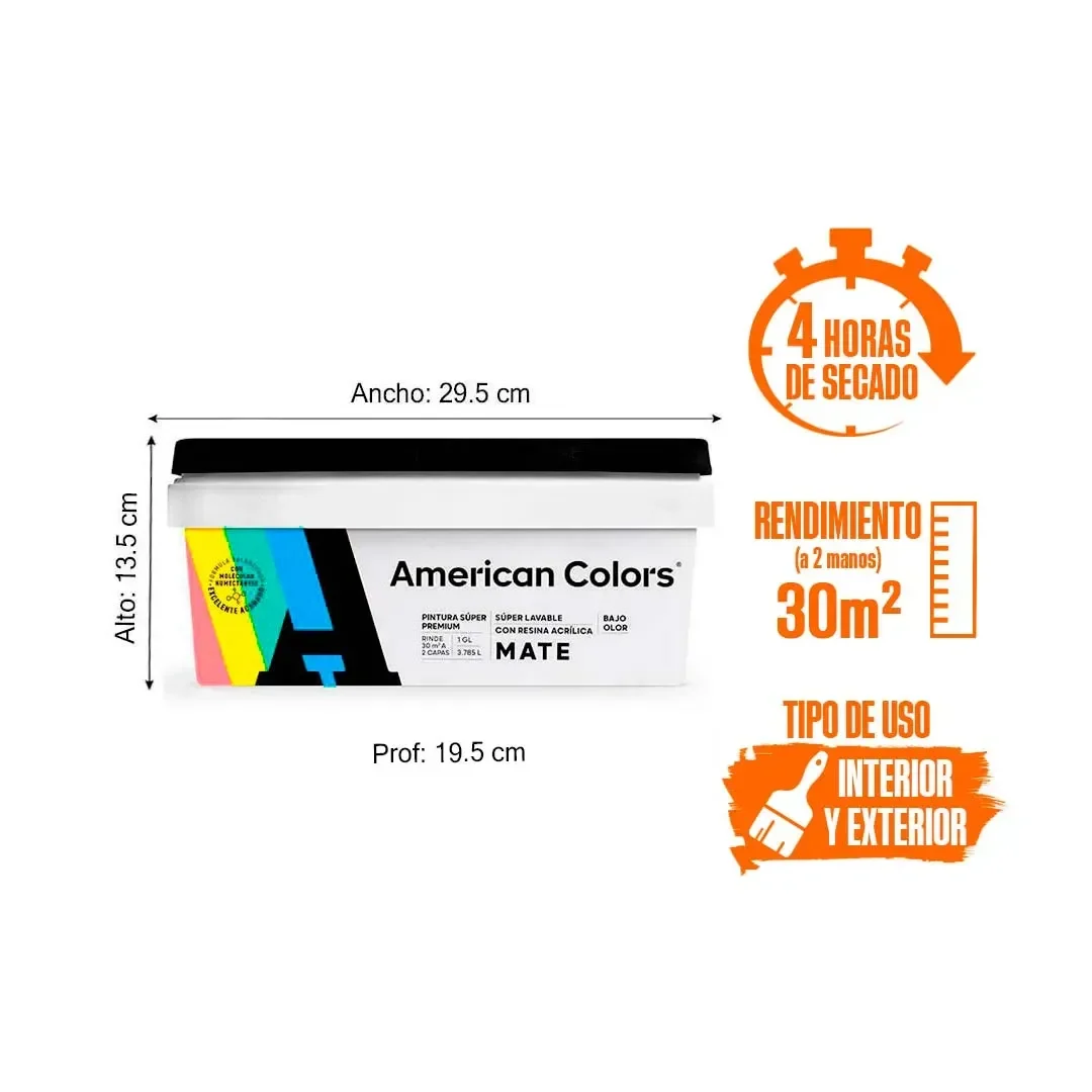 PINTURA LATEX MATE BLANCO 1 GALON AMERICAN COLORS2