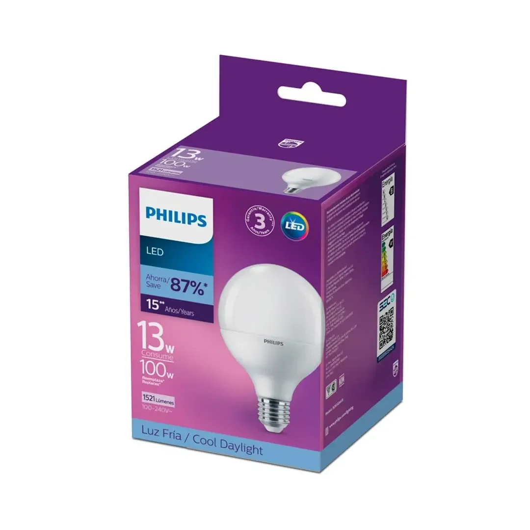 FOCO LED GLOBO E27 13W LUZ FRIA PHILIPS2