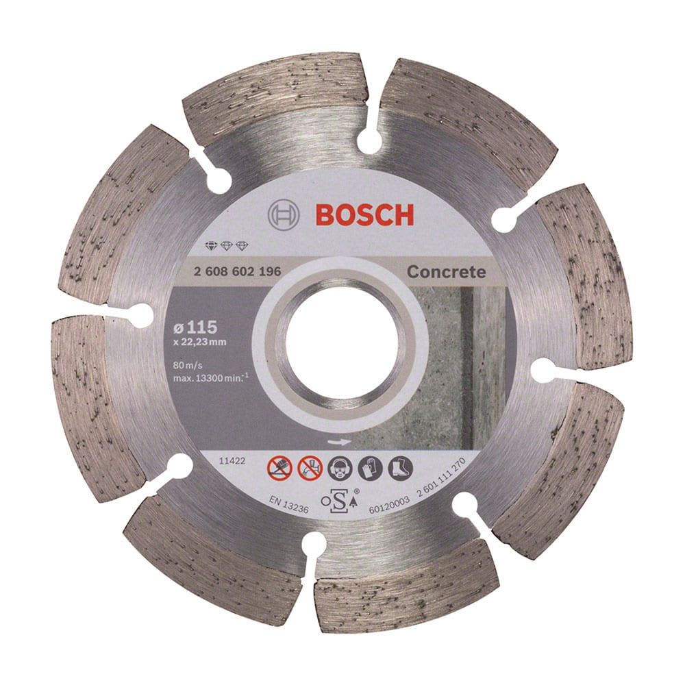 DISCO DE CORTE DIAMANTADO SEGM CONCRETO 115X22.23X1.6X10MM/STANDARD PLATA BOSCH