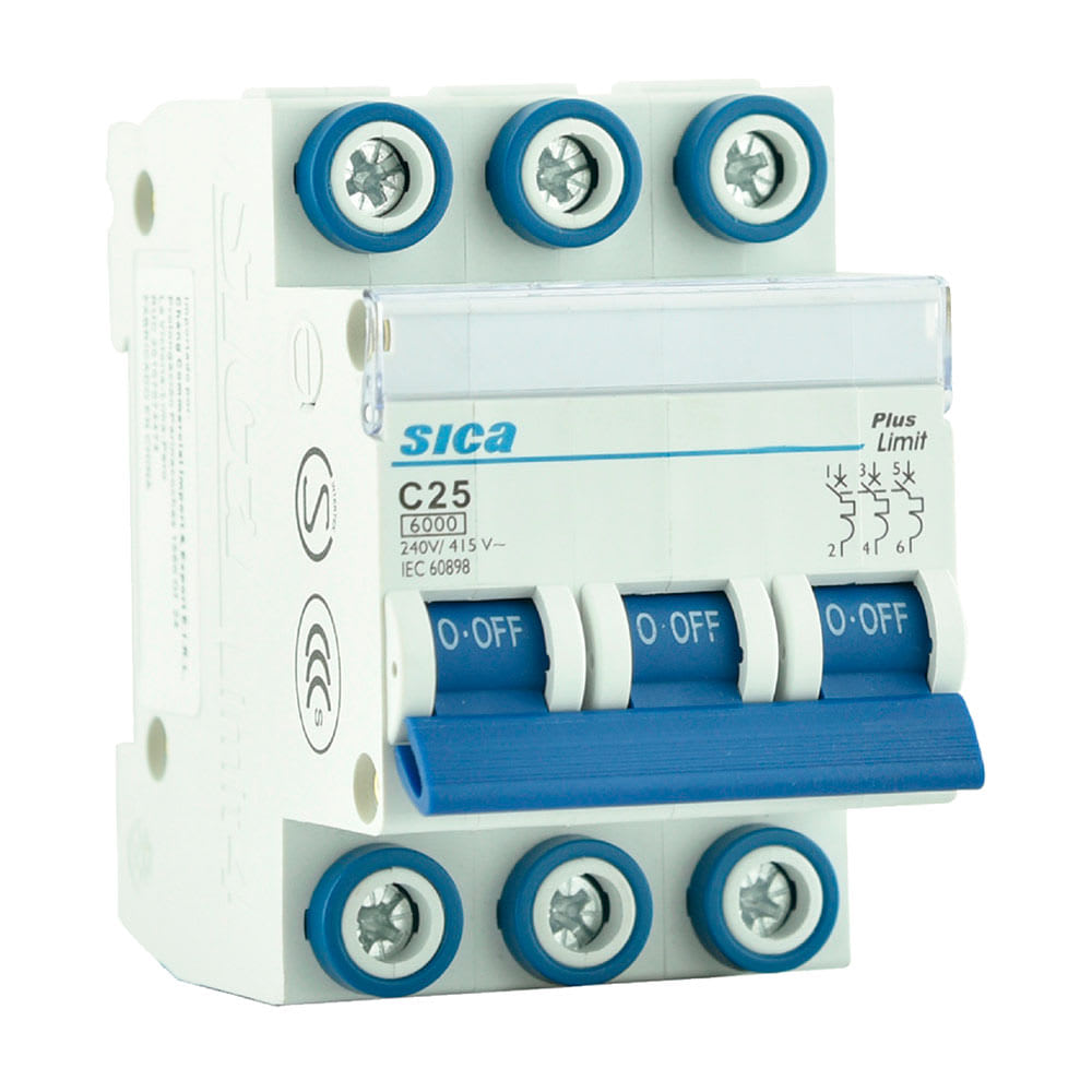 INTERRUPTOR TERMOMAGNETICO TRIFASICO 25A TECNOLOGIA ALEMANA TIPO RIEL-SICA